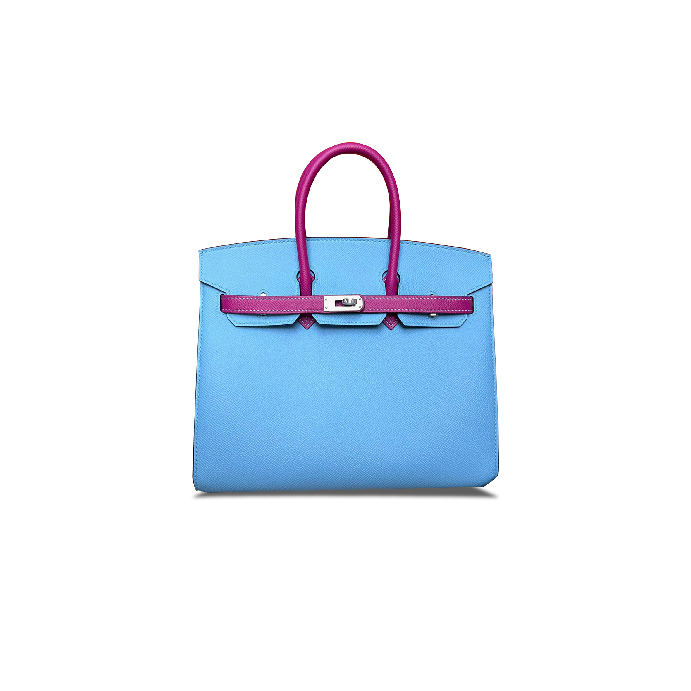 HERMES MASTER BIRKIN 25 EPSOM NORTHERN BLUE WITH ROSE PURPLE AND SILVER BUCKLE BAG H028368CK8S (25*20*13cm)